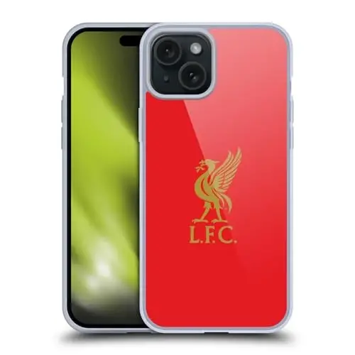Head Case Designs Officially Licensed Liverpool Football Club Gold Logo On Red Liver Bird Gel Case [Military Grade Protection] Compatible with Apple iPhone 15 Plus and Compatible with MagSafe 