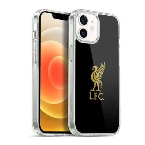 Head Case Designs Liverpool Football Club Gold Logo On Black Liver Bird Gel Case [Military Grade] Compatible with Apple iPhone 12/iPhone 12 Pro and Compatible with MagSafe - 1