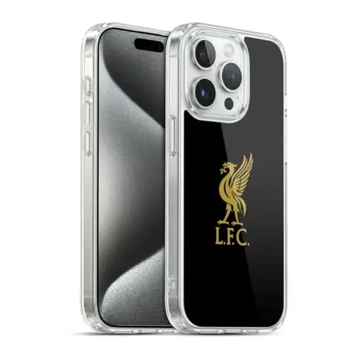 Head Case Designs Officially Licensed Liverpool Football Club Gold Logo On Black Liver Bird Gel Case [Military Grade Protection] Compatible with Apple iPhone 15 Pro and Compatible with MagSafe 