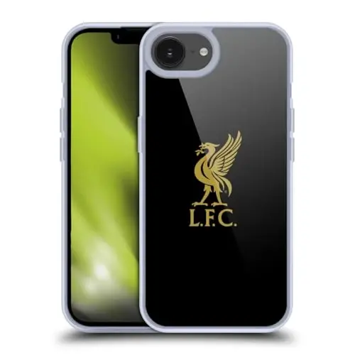 Head Case Designs Officially Licensed Liverpool Football Club Gold Logo On Black Liver Bird Gel Case [Military Grade Protection] Compatible with Apple iPhone 16e - 1