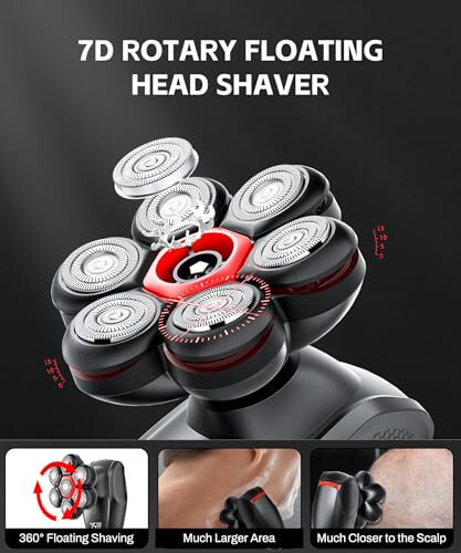 Head Shavers for Bald Men - Magnetic 7D Electric Razor IPX8 Waterproof for Bald Men, Wet/Dry LED Display Rechargeable Rotary Shaver 5-in-1 Grooming Kit with USB-C Charge - 3