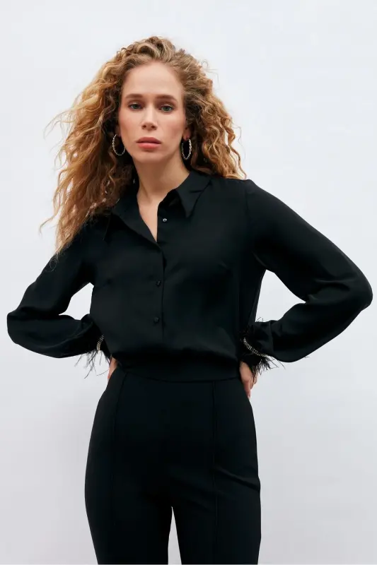 Headline Accesorized Shirt - Black-BLACK - SATEEN