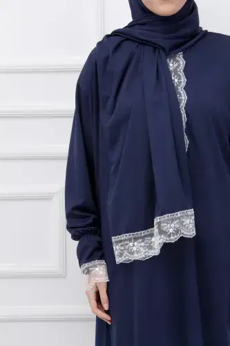 Headscarf Elegant Women's Prayer Dress Summer Fabric Modest Wear-NAVY BLUE - 4