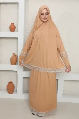 HEADSCARF HIJAB PRAYER DRESS - Cream - 1