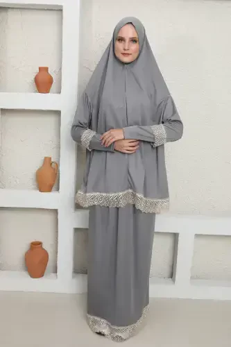 Headscarf Woman Prayer Dress-Gray - 1