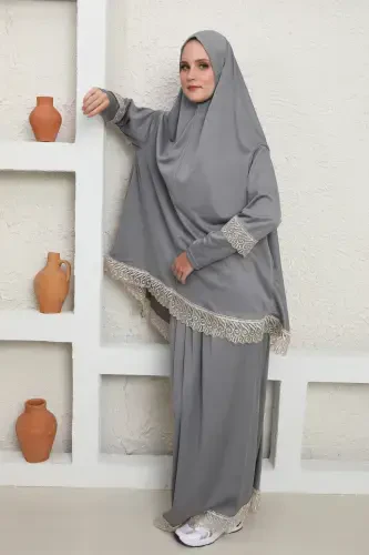Headscarf Woman Prayer Dress-Gray - 5