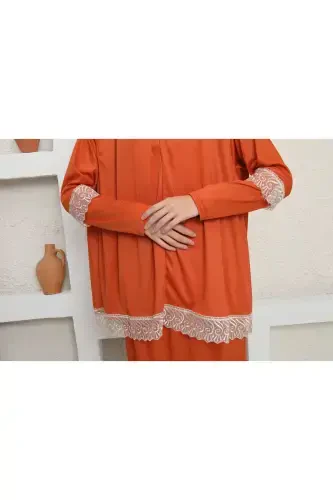 Headscarf Woman Prayer Dress-Orange - 4