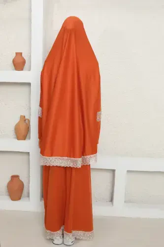 Headscarf Woman Prayer Dress-Orange - 5