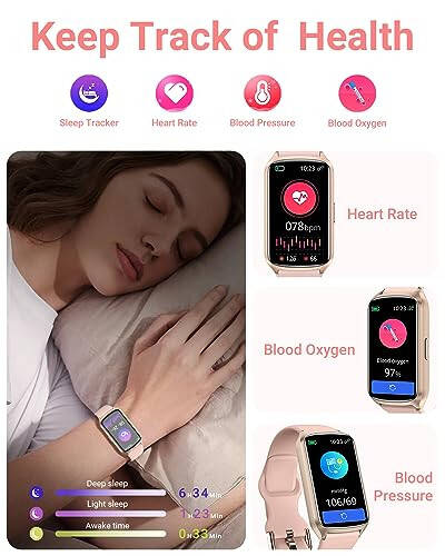 Health Fitness Tracker with 24/7 Heart Rate, Blood Oxygen, Blood Pressure, Sleep Tracker, 5ATM Waterproof Activity Trackers with Step Tracker, Pedometer (S & L Bands Included) - 4