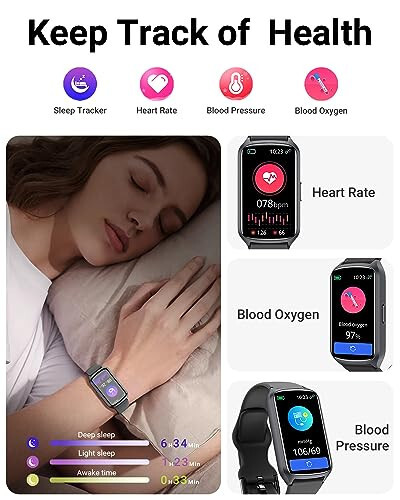 Health Fitness Tracker with 24/7 Heart Rate, Blood Oxygen, Blood Pressure, Sleep Tracker, 5ATM Waterproof Activity Trackers with Step Tracker, Pedometer (S & L Bands Included) - 4