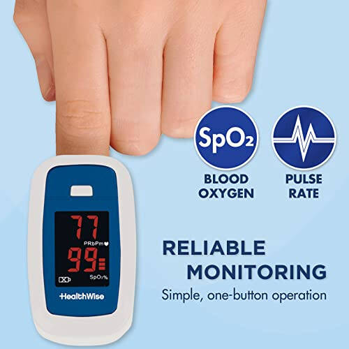 HealthWise Pulse Oximeter | Blood Oxygen Saturation | Complete System Monitor Lanyard and Batteries | Portable Spot-Check Monitoring | Blood Oxygen Saturation (SPO2) and Pulse Rate (BPM) - 13