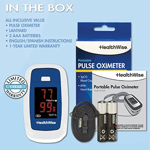 HealthWise Pulse Oximeter | Blood Oxygen Saturation | Complete System Monitor Lanyard and Batteries | Portable Spot-Check Monitoring | Blood Oxygen Saturation (SPO2) and Pulse Rate (BPM) - 8