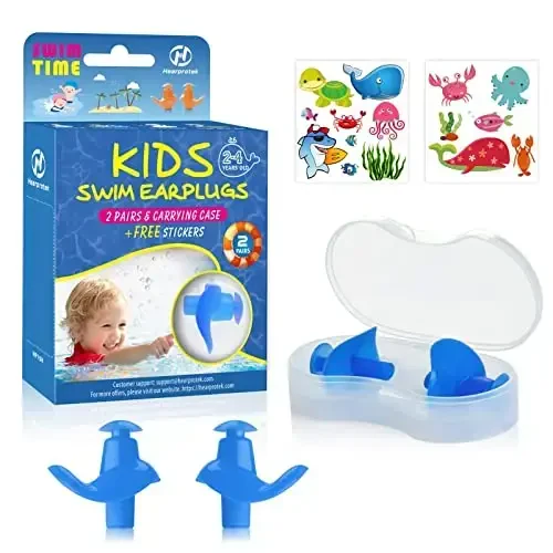Hearprotek 2 Pairs Swimming Ear Plugs for Kids, Soft Reusable Water earplugs for Kids Swimming Bathing and Other Water Sports - 1