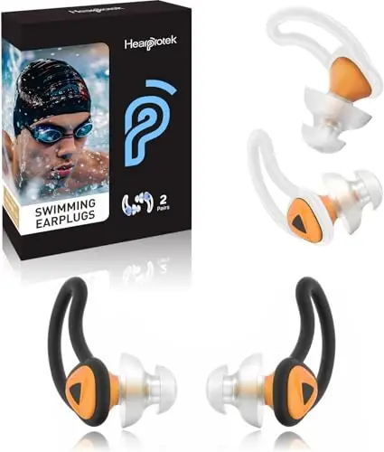 Hearprotek Ear Plugs for Swimming, [2 Pairs] Swim Ear Plugs Adults-Waterproof Silicone Water earplugs for Men Women Juniors Swimmers Pool Shower Bathing (Orange) - EAR