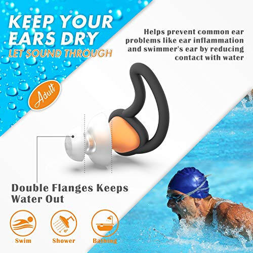 Hearprotek Ear Plugs for Swimming, [2 Pairs] Swim Ear Plugs Adults-Waterproof Silicone Water earplugs for Men Women Juniors Swimmers Pool Shower Bathing (Orange) - 3