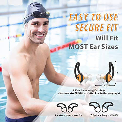 Hearprotek Ear Plugs for Swimming, [2 Pairs] Swim Ear Plugs Adults-Waterproof Silicone Water earplugs for Men Women Juniors Swimmers Pool Shower Bathing (Orange) - 5