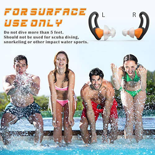 Hearprotek Ear Plugs for Swimming, [2 Pairs] Swim Ear Plugs Adults-Waterproof Silicone Water earplugs for Men Women Juniors Swimmers Pool Shower Bathing (Orange) - 6