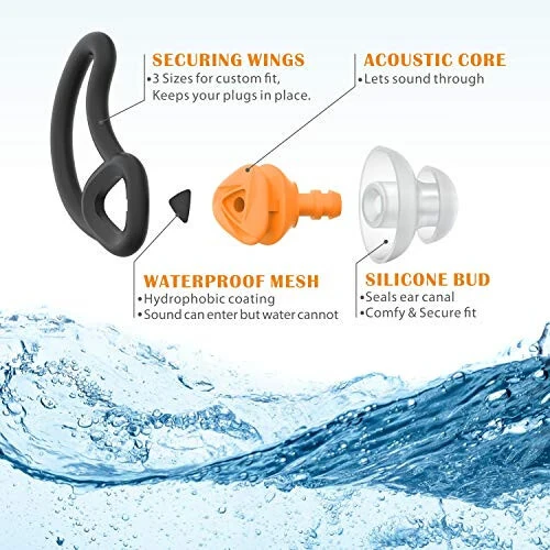 Hearprotek Ear Plugs for Swimming, [2 Pairs] Swim Ear Plugs Adults-Waterproof Silicone Water earplugs for Men Women Juniors Swimmers Pool Shower Bathing (Orange) - MODAZONE (1)