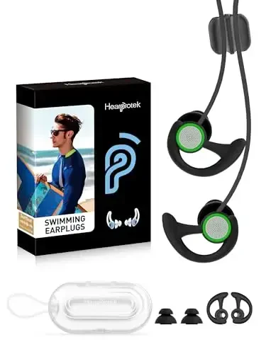 Hearprotek Swimmer Ear Plugs, 1 Pair Custom-fit Water Protection Adult Swimming Earplugs for Swimmers Surfer, Universal-fit with Lanyard, Perfect for Swimming,Surfing, Other Water Activities Black 