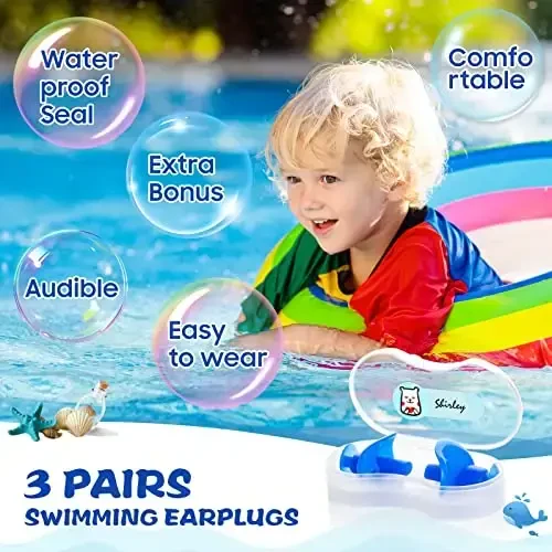 Hearprotek Swimming Ear Plugs, 3 Pairs Soft Waterproof Reusable Earplugs for Swimming Showering Bathing and Other Water Sports Suitable for 6+ Kids(Blue/Orange/Purple) - 2