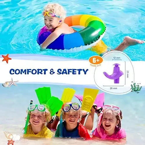 Hearprotek Swimming Ear Plugs, 3 Pairs Soft Waterproof Reusable Earplugs for Swimming Showering Bathing and Other Water Sports Suitable for 6+ Kids(Blue/Orange/Purple) - 4