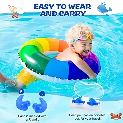 Hearprotek Swimming Ear Plugs, 3 Pairs Soft Waterproof Reusable Earplugs for Swimming Showering Bathing and Other Water Sports Suitable for 6+ Kids(Blue/Orange/Purple) - 6