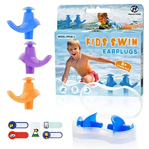 Hearprotek Swimming Ear Plugs, 3 Pairs Soft Waterproof Reusable Earplugs for Swimming Showering Bathing and Other Water Sports Suitable for 6+ Kids(Blue/Orange/Purple) 
