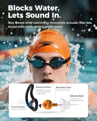 Ear Plugs for Swimming–2 Pairs Soft Silicone Reusable Waterproof Earplugs for Adults & Men Women, Custom Fit for Swimmers Ear, Pool, Beach, Snorkeling, Surfing, Kickboard Training(Orange) - 2