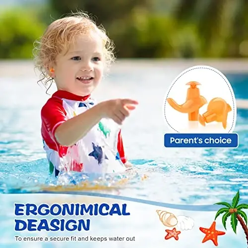 Hearprotek Swimming Ear Plugs, 3 Pairs Soft Waterproof Reusable Earplugs for Swimming Showering Bathing and Other Water Sports Suitable for 6+ Kids(Blue/Orange/Purple) - 3