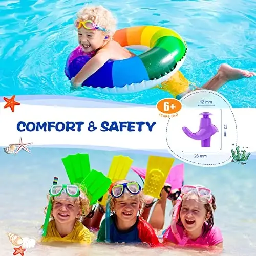 Hearprotek Swimming Ear Plugs, 3 Pairs Soft Waterproof Reusable Earplugs for Swimming Showering Bathing and Other Water Sports Suitable for 6+ Kids(Blue/Orange/Purple) - 4