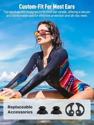 Hearprotek Swimmer Ear Plugs, 1 Pair Custom-fit Water Protection Adult Swimming Earplugs for Swimmers Surfer, Universal-fit with Lanyard, Perfect for Swimming,Surfing, Other Water Activities Black - 5