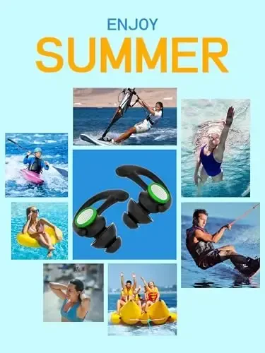 Hearprotek Swimmer Ear Plugs, 1 Pair Custom-fit Water Protection Adult Swimming Earplugs for Swimmers Surfer, Universal-fit with Lanyard, Perfect for Swimming,Surfing, Other Water Activities Black - 7