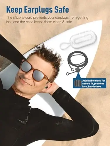 Hearprotek Swimmer Ear Plugs, 1 Pair Custom-fit Water Protection Adult Swimming Earplugs for Swimmers Surfer, Universal-fit with Lanyard, Perfect for Swimming,Surfing, Other Water Activities Black - 6