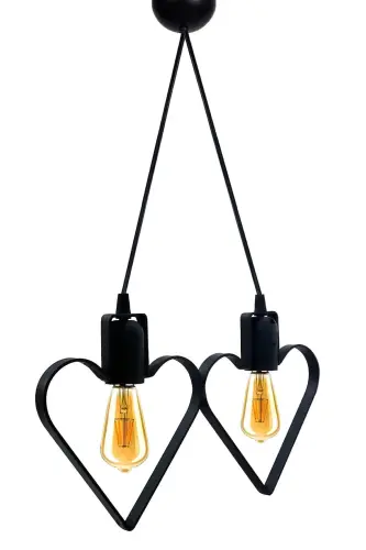 Heart 2-Piece Metal Pendant Chandelier Black Heart Rustic Wrought Iron Ceiling Lamp-Black - 1