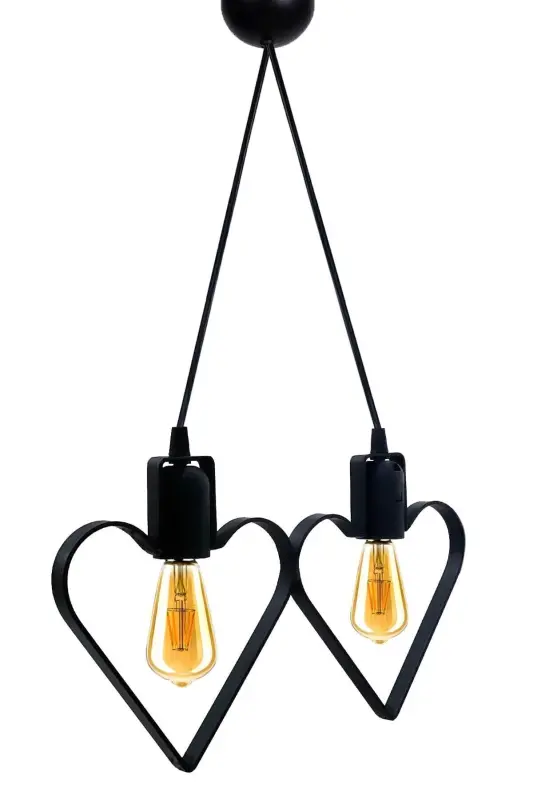 Heart 2-Piece Metal Pendant Chandelier Black Heart Rustic Wrought Iron Ceiling Lamp-Black - BUNDEBA