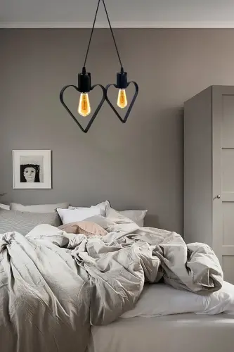 Heart 2-Piece Metal Pendant Chandelier Black Heart Rustic Wrought Iron Ceiling Lamp-Black - BUNDEBA (1)