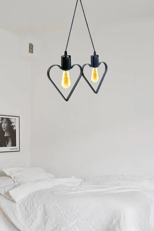 Heart 2-Piece Metal Pendant Chandelier Black Heart Rustic Wrought Iron Ceiling Lamp-Black - 3