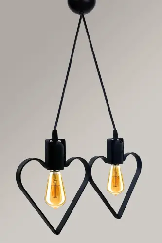 Heart 2-Piece Metal Pendant Chandelier Black Heart Rustic Wrought Iron Ceiling Lamp-Black - 4
