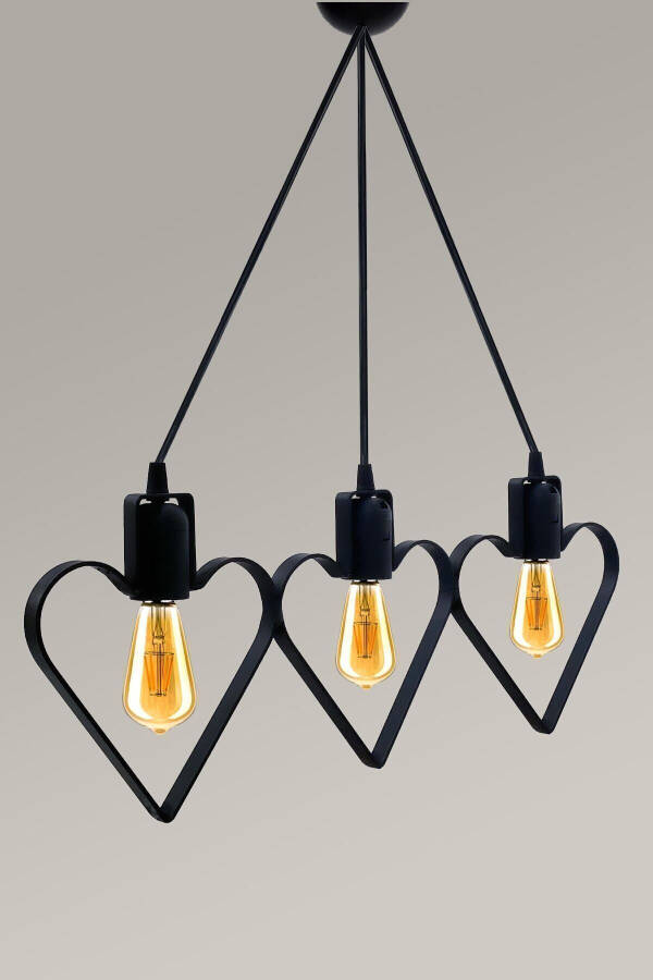 Heart 3-Piece Metal Pendant Chandelier Black Heart Rustic Wrought Iron Ceiling Lamp - 13