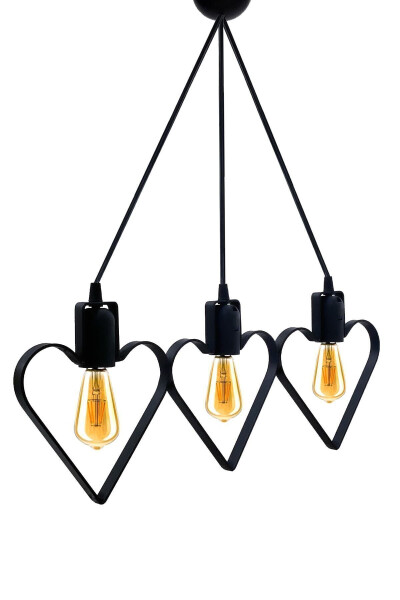 Heart 3-Piece Metal Pendant Chandelier Black Heart Rustic Wrought Iron Ceiling Lamp - 15