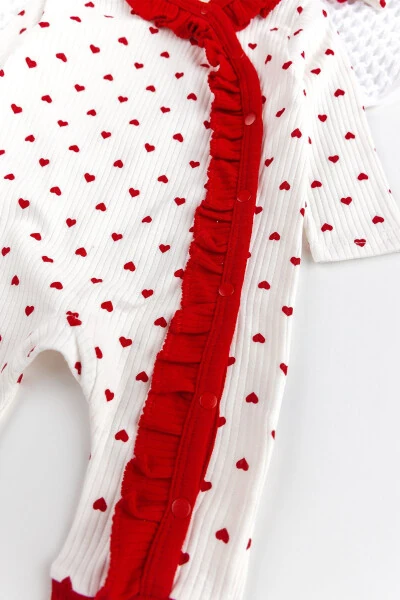 Heart-Detailed Ruffled Bandana Baby Girl Jumpsuit Set - Modazone (1)