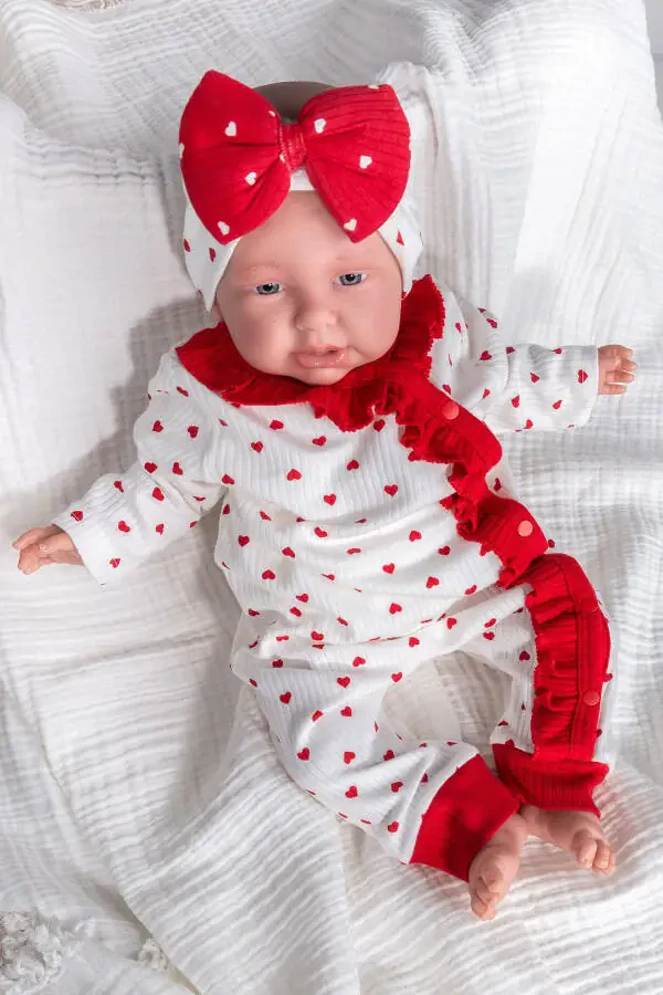 Heart-Detailed Ruffled Bandana Baby Girl Jumpsuit Set - 4