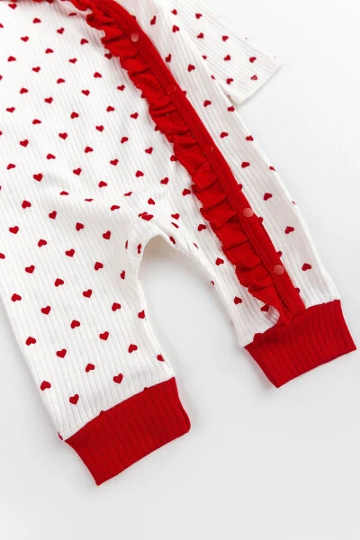 Heart-Detailed Ruffled Bandana Baby Girl Jumpsuit Set - 5