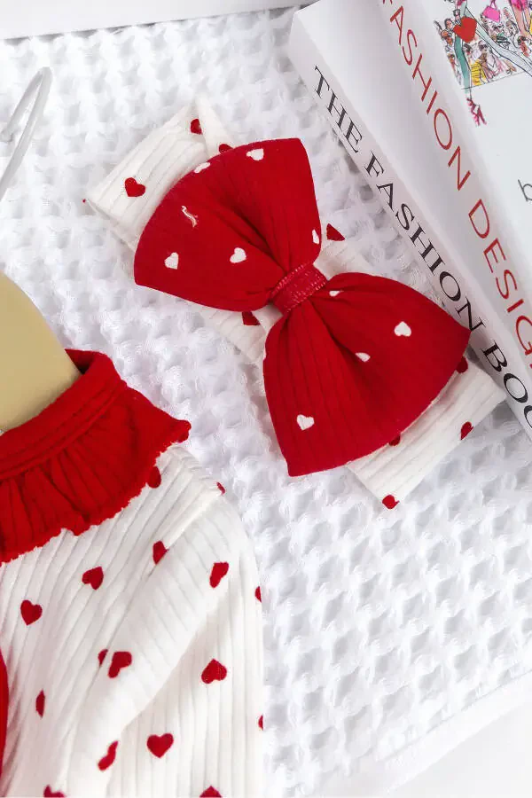 Heart-Detailed Ruffled Bandana Baby Girl Jumpsuit Set - 6