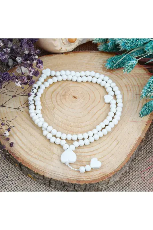 Heart Embroidered Scented Rosary White - Unboxed-WHITE2 - NURDAN KESKIN