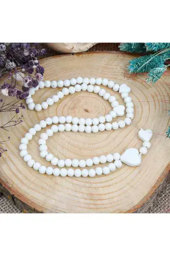 Heart Embroidered Scented Rosary White - Unboxed-WHITE2 - NURDAN KESKIN (1)