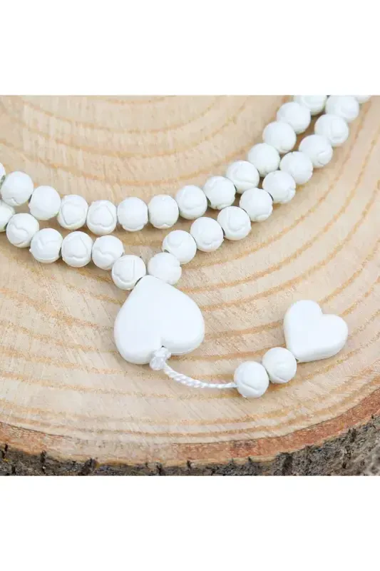 Heart Embroidered Scented Rosary White - Unboxed-WHITE2 - 3