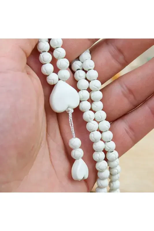 Heart Embroidered Scented Rosary White - Unboxed-WHITE2 - 4