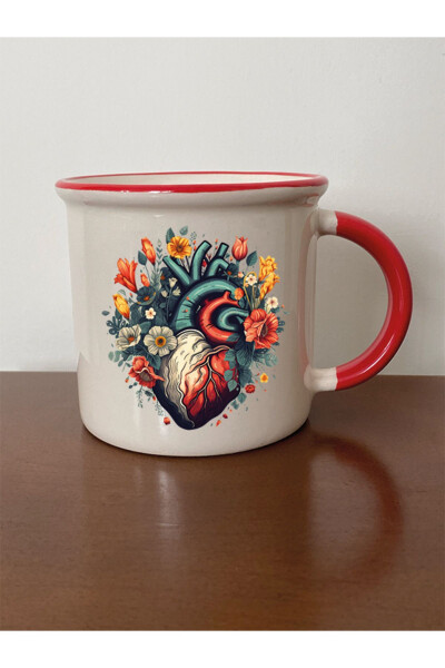 Heart Flower Red Mouth Cup Mug Gift Items - Ceramic Tea, Coffee Gift Mug - LILI HEDIYELIK