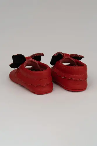 Heart Genuine Leather Baby Moccasin Red Ribbon-Red - 3